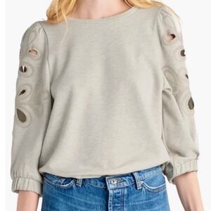 Splendid Collection Soutache Embroidered Eyelet Puff‎ Sleeve Sweatshirt L